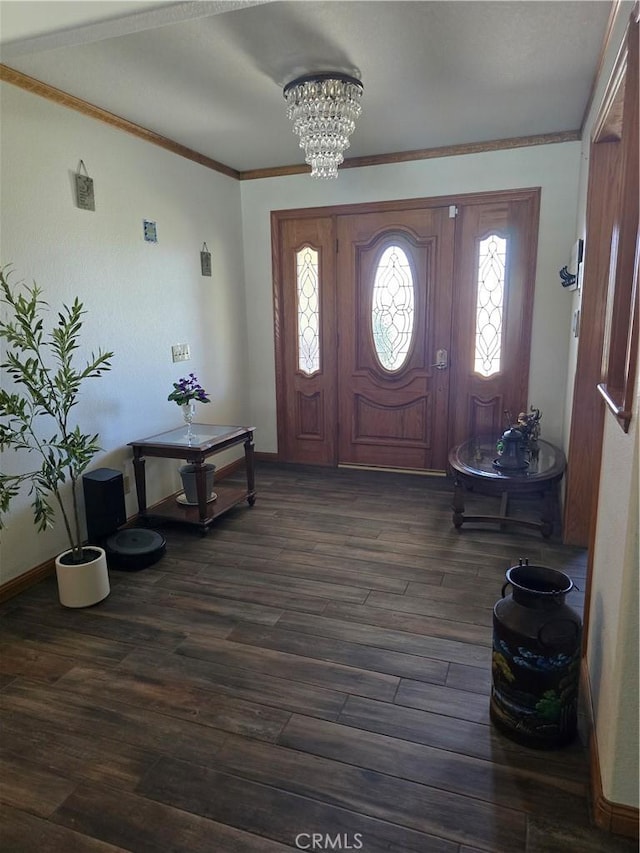 41653 62nd St W, Palmdale, CA 93551 - entryway with a chandelier, dark wood-style flooring, and crown molding