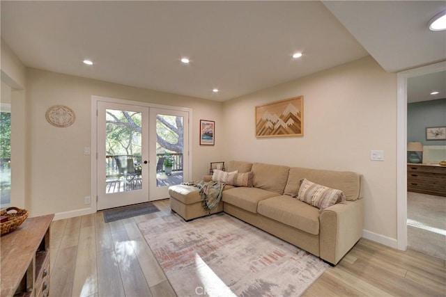 6362 Coffeeberry Ct, Avila Beach, CA 93424 - living area featuring french doors, light wood-style flooring, and recessed lighting