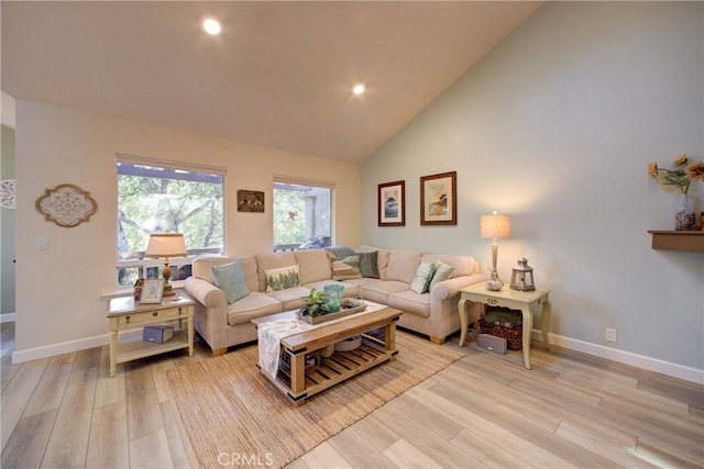 6362 Coffeeberry Ct, Avila Beach, CA 93424 - living room with light wood-style floors, high vaulted ceiling, and recessed lighting