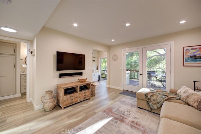 6362 Coffeeberry Ct, Avila Beach, CA 93424 - living room with light wood-style flooring, french doors, and recessed lighting