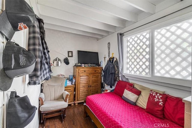 1490 Cabrillo Park Dr Unit B, Santa Ana, CA 92701 - bedroom with beamed ceiling and wood finished floors