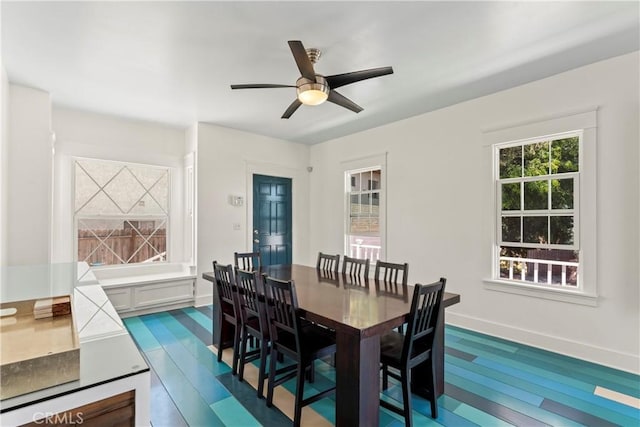 976 N Loma Vista Dr, Long Beach, CA 90813 - dining space featuring dark wood finished floors and a ceiling fan