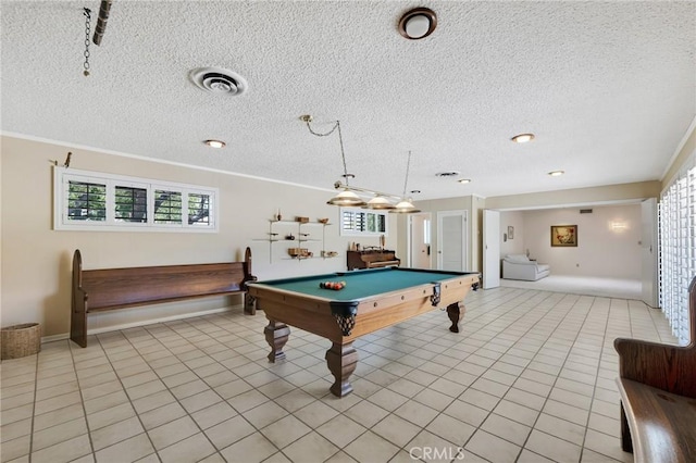 10020 Wystone Ave, Northridge, CA 91324 - playroom featuring a textured ceiling, pool table, and light tile patterned flooring