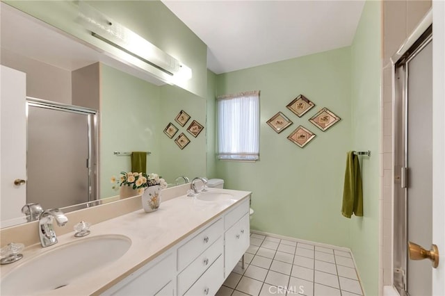 10020 Wystone Ave, Northridge, CA 91324 - bathroom with double vanity, a stall shower, and tile patterned floors