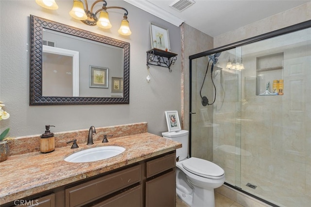 24682 Via Tequila, Lake Forest, CA 92630 - bathroom featuring vanity, a shower stall, a chandelier, and tile patterned floors