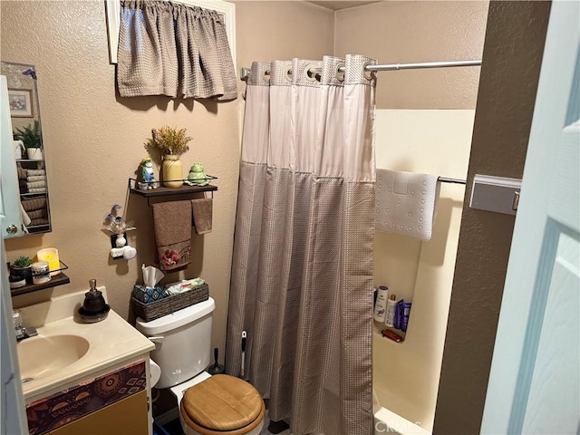 16238 35th Ave, Clearlake, CA 95422 - full bathroom featuring vanity, shower / bath combo with shower curtain, and a textured wall