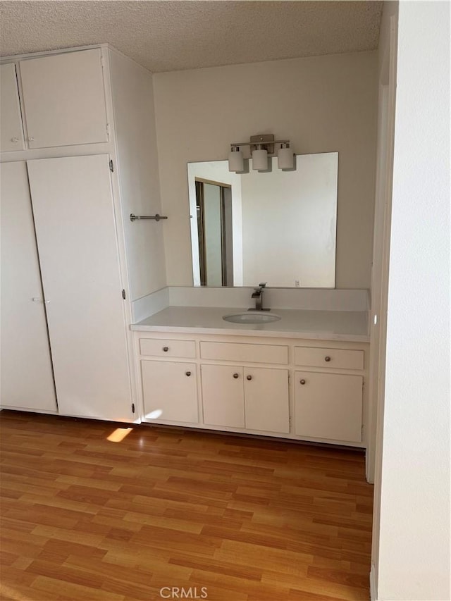 2501 W Redondo Beach Blvd Unit 317, Gardena, CA 90249 - bathroom featuring wood finished floors, vanity, and a textured ceiling