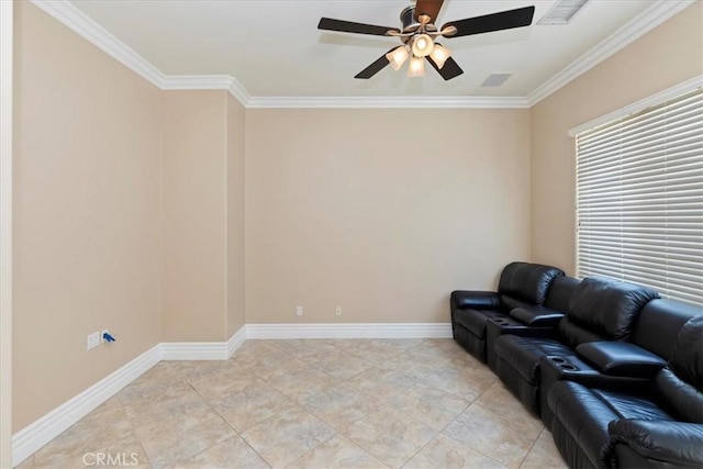 22515 Santa Clarita Corte, Perris, CA 92570 - living room with ornamental molding and a ceiling fan