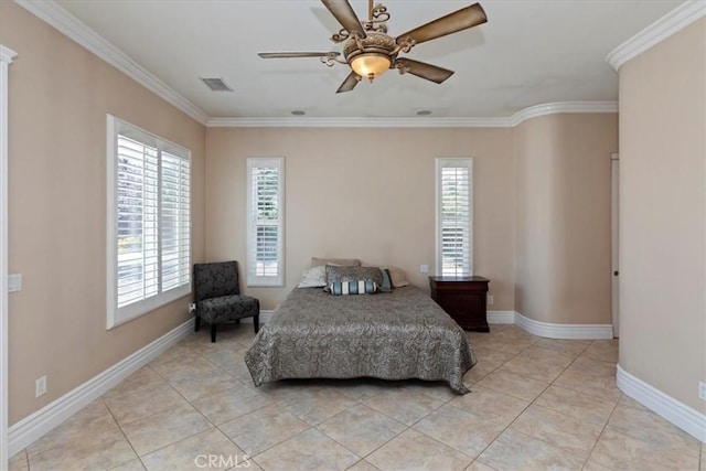 22515 Santa Clarita Corte, Perris, CA 92570 - bedroom with crown molding, light tile patterned flooring, and a ceiling fan
