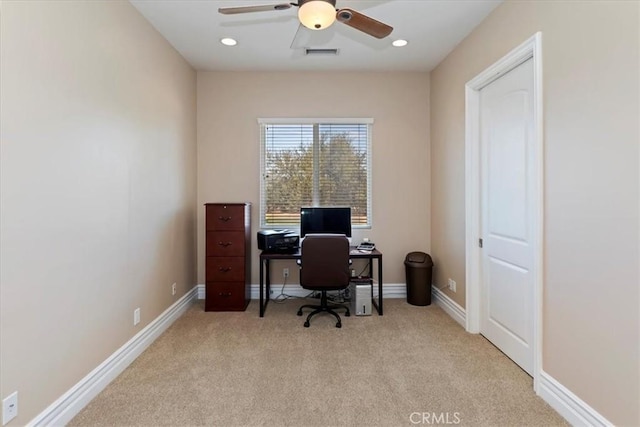 22515 Santa Clarita Corte, Perris, CA 92570 - office area with carpet floors, ceiling fan, and recessed lighting