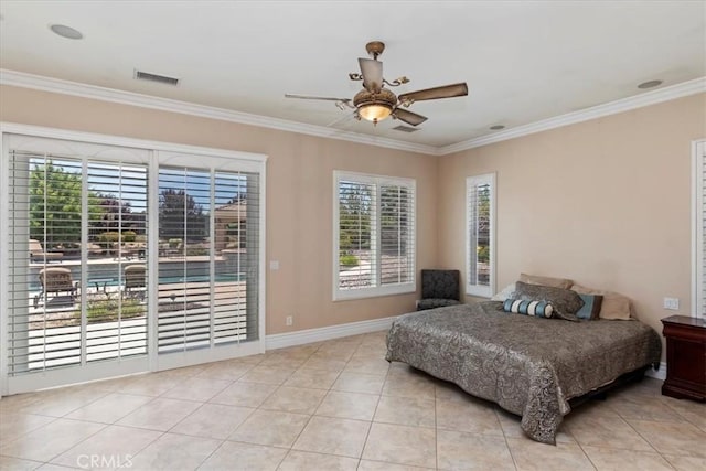22515 Santa Clarita Corte, Perris, CA 92570 - bedroom with multiple windows, ornamental molding, access to outside, and light tile patterned floors