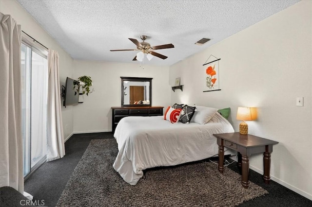 5566 Darrah Rd, Mariposa, CA 95338 - bedroom with a textured ceiling, carpet floors, and a ceiling fan