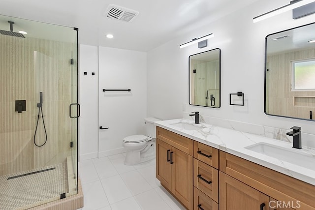 1214 Wilder St, Thousand Oaks, CA 91362 - full bath with a stall shower, double vanity, tile patterned floors, and recessed lighting