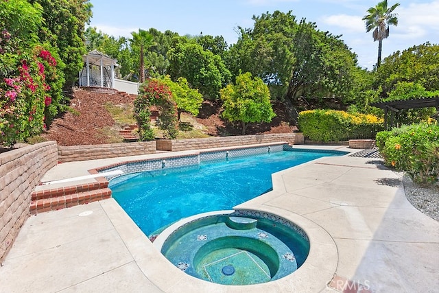 1214 Wilder St, Thousand Oaks, CA 91362 - view of pool featuring a pool with connected hot tub, a patio, a gazebo, and view of wooded area