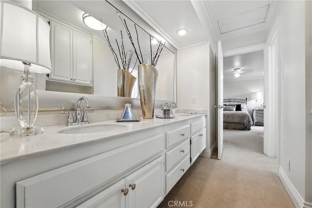 14 Bridgewood Unit 22, Irvine, CA 92604 - full bathroom with double vanity, ensuite bath, and crown molding