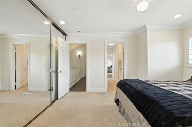 14 Bridgewood Unit 22, Irvine, CA 92604 - carpeted bedroom with ornamental molding and recessed lighting