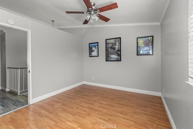 817 Granite Privado, Ontario, CA 91762 - empty room with a ceiling fan, light wood finished floors, crown molding, a smoke detector, and lofted ceiling