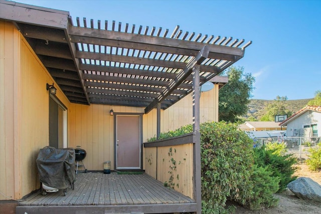 24093 Sargeant Rd, Ramona, CA 92065 - property entrance with a wooden deck and a pergola
