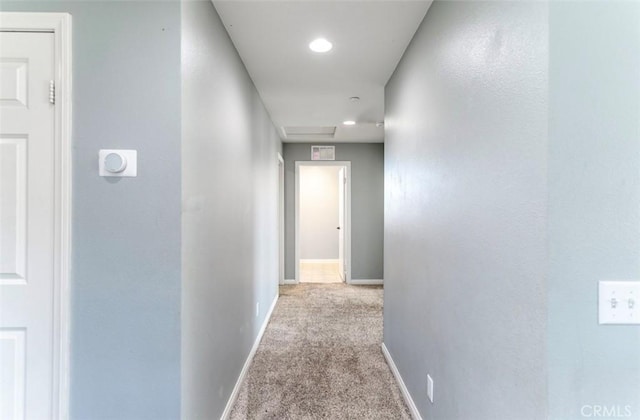 43024 Beamer Ct, Temecula, CA 92592 - hallway featuring carpet flooring, attic access, and recessed lighting