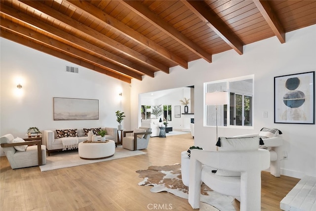 4701 Deseret Dr, Woodland Hills, CA 91364 - living area featuring wood ceiling, healthy amount of natural light, and light wood-type flooring
