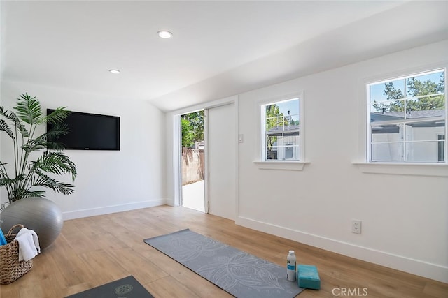 4701 Deseret Dr, Woodland Hills, CA 91364 - workout area featuring wood finished floors and recessed lighting