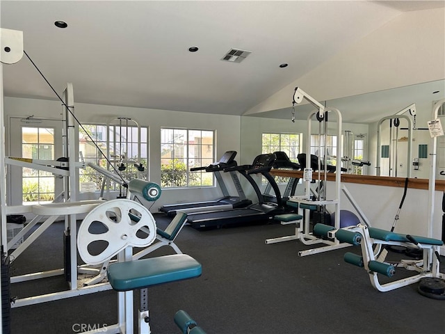 10824 Sabre Hill Dr Unit 194, San Diego, CA 92128 - exercise room featuring vaulted ceiling