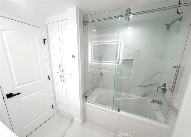 21541 Yucatan Ave, Woodland Hills, CA 91364 - bathroom with marble look tiles and a combined bath / shower with jetted tub