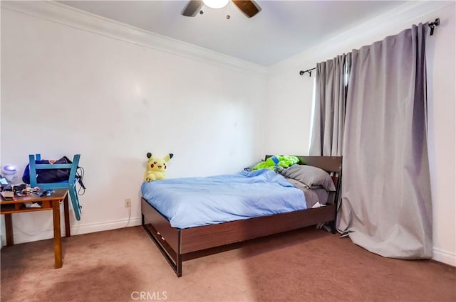2975 Fernwood Ave, Lynwood, CA 90262 - bedroom with light colored carpet, ornamental molding, and ceiling fan