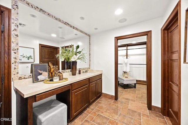 1533 Rancho Ave, Glendale, CA 91201 - bathroom with double vanity, stone finish floors, and recessed lighting