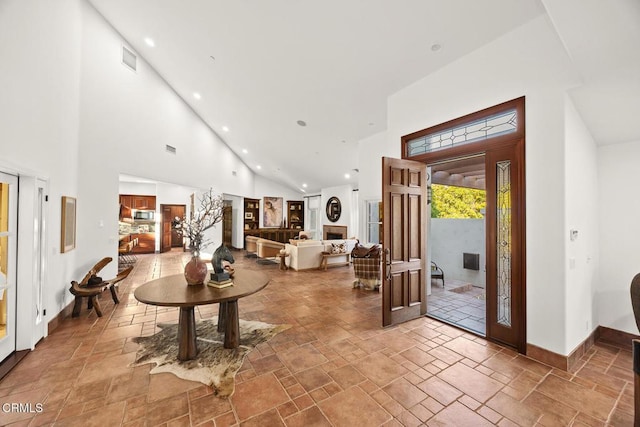1533 Rancho Ave, Glendale, CA 91201 - entrance foyer featuring high vaulted ceiling, stone tile floors, and recessed lighting