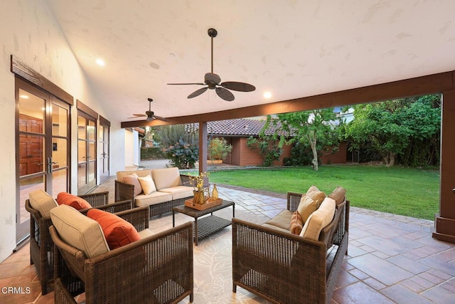 1533 Rancho Ave, Glendale, CA 91201 - view of patio / terrace with outdoor lounge area, french doors, and a ceiling fan