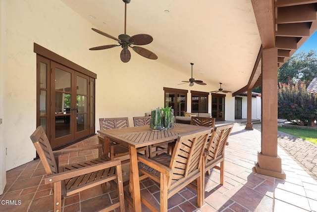 1533 Rancho Ave, Glendale, CA 91201 - view of patio / terrace with french doors, ceiling fan, and outdoor dining space