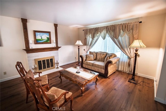 20716 Community St, Winnetka, CA 91306 - living room featuring wood finished floors and a large fireplace