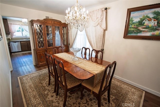 20716 Community St, Winnetka, CA 91306 - dining room with a chandelier and dark wood-style floors
