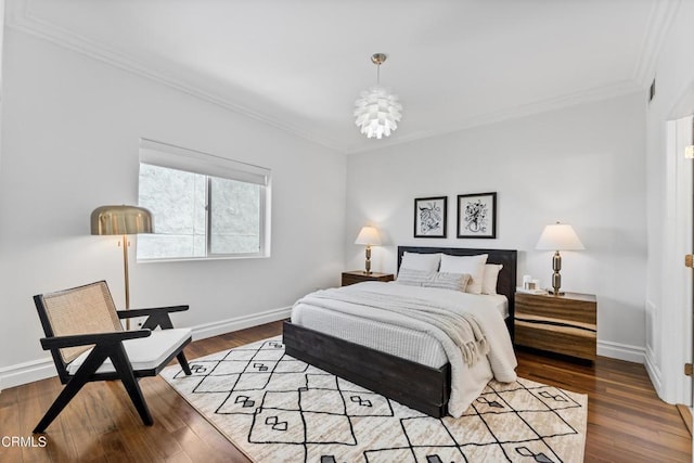 453 Frontenac Ave, Los Angeles, CA 90065 - bedroom featuring ornamental molding, a chandelier, and wood finished floors
