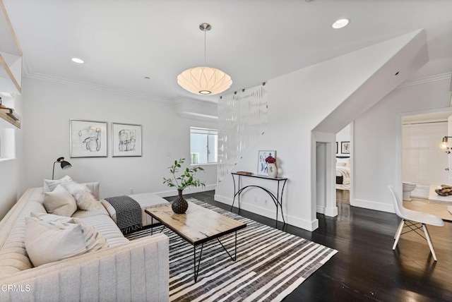 453 Frontenac Ave, Los Angeles, CA 90065 - living area featuring crown molding, wood finished floors, and recessed lighting