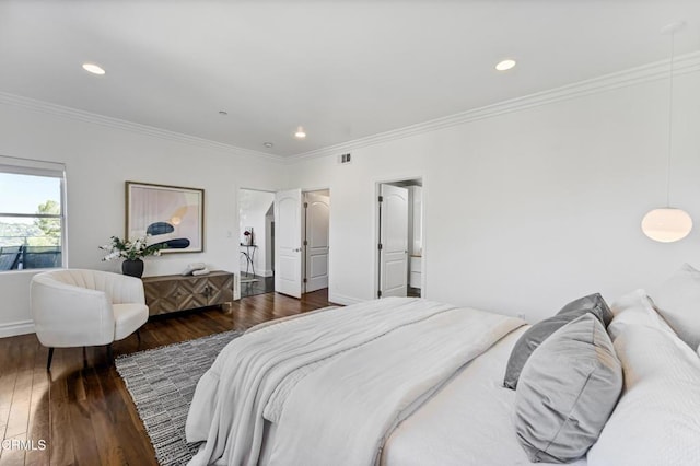 453 Frontenac Ave, Los Angeles, CA 90065 - bedroom with wood finished floors, ornamental molding, and recessed lighting