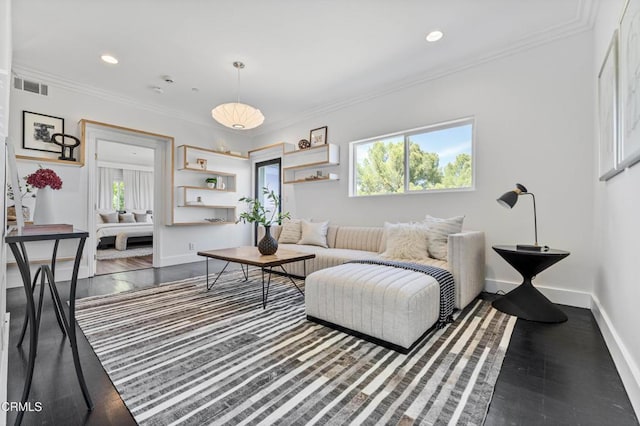 453 Frontenac Ave, Los Angeles, CA 90065 - living room with wood finished floors, ornamental molding, and recessed lighting