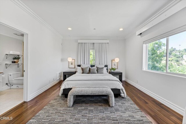 453 Frontenac Ave, Los Angeles, CA 90065 - bedroom featuring ornamental molding, dark wood-style flooring, and recessed lighting