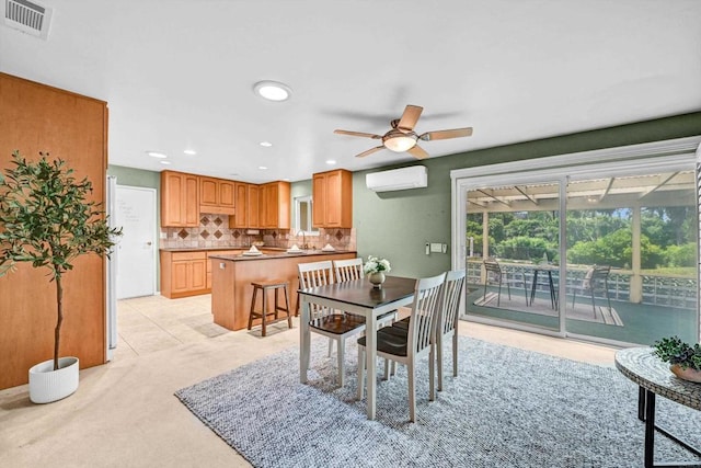 1235 Via Rancho Pkwy, Escondido, CA 92029 - dining space with a wall mounted air conditioner, a ceiling fan, recessed lighting, and light colored carpet