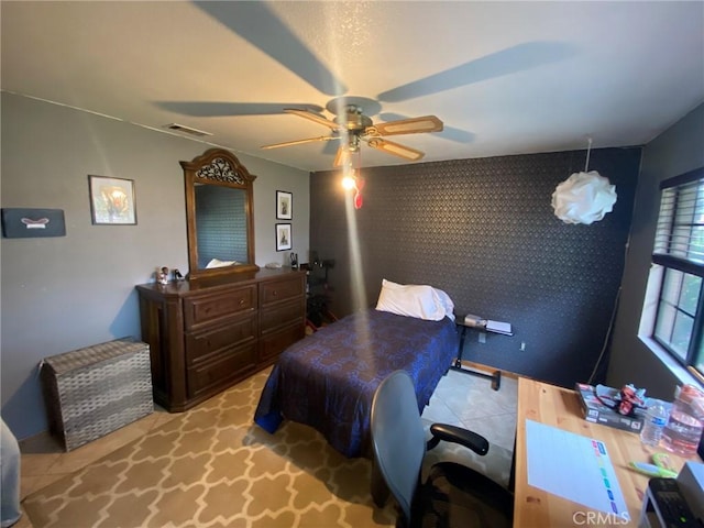 4323 Annisa Ave, Hemet, CA 92544 - bedroom with ceiling fan and an accent wall