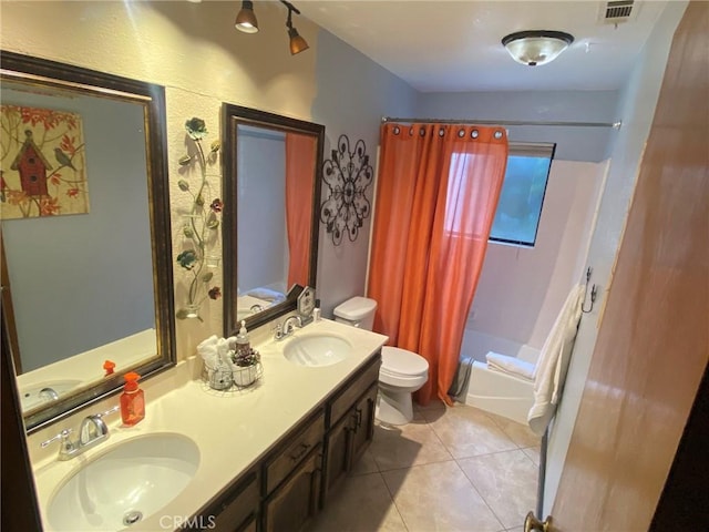 4323 Annisa Ave, Hemet, CA 92544 - bathroom with shower / bath combo, double vanity, and tile patterned flooring