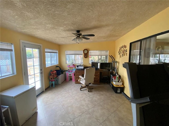 4323 Annisa Ave, Hemet, CA 92544 - home office featuring a ceiling fan, light tile patterned floors, and a textured ceiling