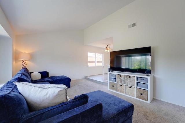 1547 Cochabamba St, San Diego, CA 92154 - living room with vaulted ceiling, carpet, and a ceiling fan
