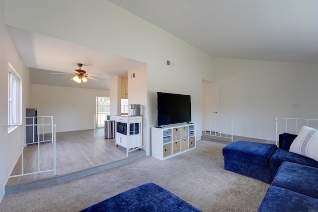 1547 Cochabamba St, San Diego, CA 92154 - living room with lofted ceiling, carpet flooring, and ceiling fan