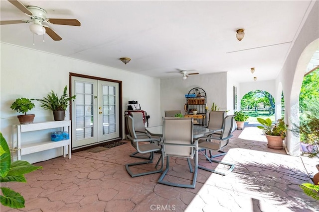 65380 San Lucas Rd, Lockwood, CA 93932 - view of patio featuring french doors, a ceiling fan, and outdoor dining space