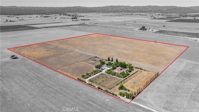 65380 San Lucas Rd, Lockwood, CA 93932 - aerial view of sparsely populated area with property boundaries highlighted and a mountainous background