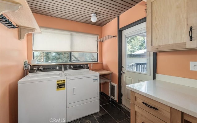 1653 W Cypress Ave, Redlands, CA 92373 - laundry room featuring washer and clothes dryer, cabinet space, and dark tile patterned floors