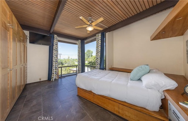 1653 W Cypress Ave, Redlands, CA 92373 - bedroom with access to exterior and a wood ceiling with exposed beams