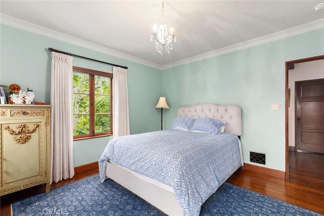 1811 N Flower St, Santa Ana, CA 92706 - bedroom with wood finished floors, a chandelier, and crown molding